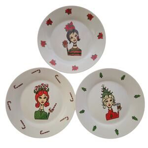 Vintage 2002 Set of Three Christmas Holliday Dessert Plates